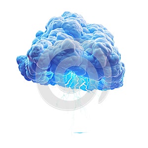 Abstract Blue Cloud with Lightning Bolts: Dramatic 3D Render