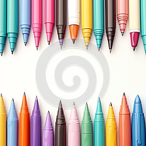 Vivid creativity Colorful pens on white background with space