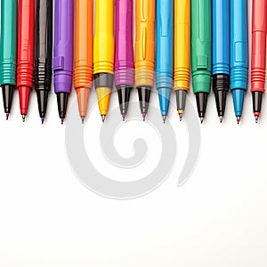 Vivid creativity Colorful pens on white background with space