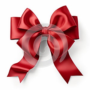 Vivid crimson bow and ribbon on a stark white background, Ai Generated