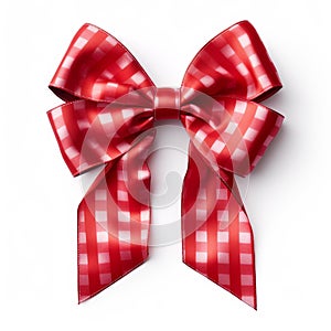 Vivid crimson bow and ribbon on a stark white background, Ai Generated