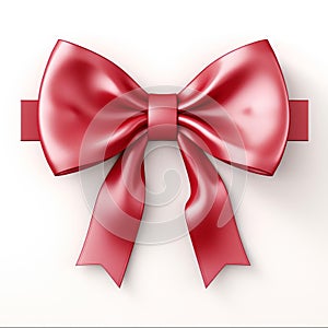 Vivid crimson bow and ribbon on a stark white background, Ai Generated