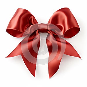 Vivid crimson bow and ribbon on a stark white background, Ai Generated