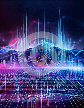 Vivid 3D graph with rising bars and data points on a digital interface. Generative AI