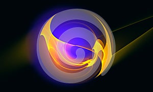 Vivid 3d sphere with violet blue aureole and yellow shield in far deep black space. photo