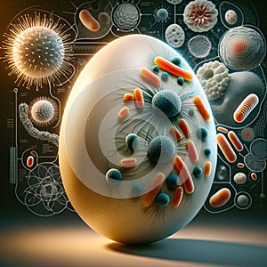 Vivid depiction of pathogens on an egg, illustrating concepts in health sciences. Salmonella Enteritidis photo