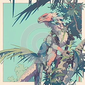 Vivid Dinosaur in Garden Paradise