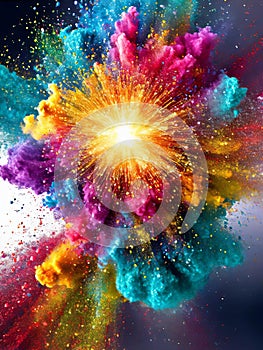 Vivid dynamic abstract powder burst supernova explosion emulating the big bang