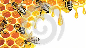 Vivid and dynamic, this illustration showcases bees buzzing around honeycomb, with rich, dripping honey that seems to