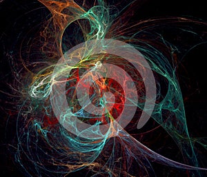 Vivid fictional energy discharges or explosions in space. photo