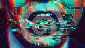 Vivid Glitch Art of Human Face with Digital Distortion