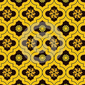 Vivid Gold decorated moroccan seamless pattern with cute floral designs