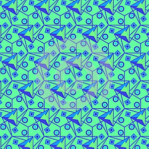 Vivid green mint and blue geometric seamless pattern