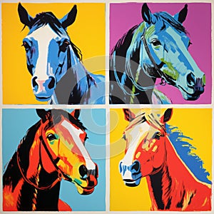 Vivid Horse Portraits Modernist Interpretation In Pop Art Style