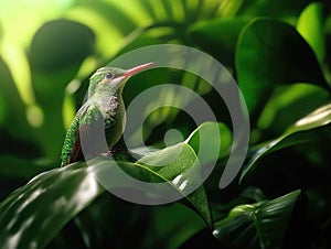 Vivid Hummingbird Amidst Tropical Plants photo