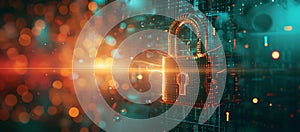 Futuristic cyber security concept with glowing locks and digital nodes. high-tech network protection. cybersecurity in