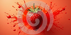 Strawberry explosion on red background