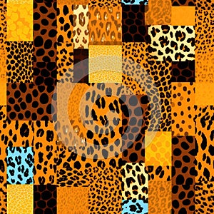 Vivid Leopard Print Mosaic in Autumnal Oranges and Deep Blacks