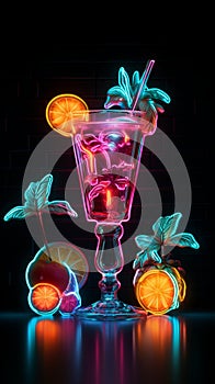 Vivid libations A neon sign entices with a tropical cocktail and umbrella