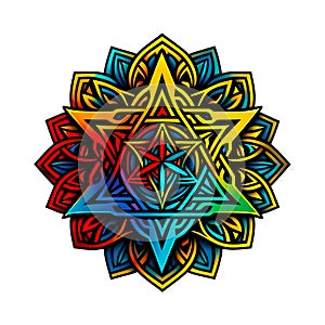 Vivid Mandala in Yellow, Red, Blue, Green - Spiritual Harmony and Decorative Art.