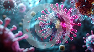 Vivid microbial life under a microscope - generative ai photo