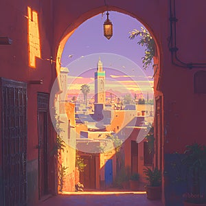 Vivid Moroccan Sunset in Marrakech Medina