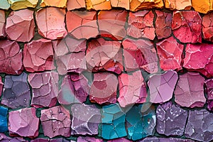 Vivid Mosaic Wall Texture with Multicolored Irregular Shaped Tiles for Creative Backgrounds and Designs