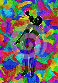 Vivid Multi Color Abstract Illustration of Classic Jazz Trumpet Player