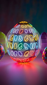 Vivid neon Easter eggs glow warmly in colorful illumination