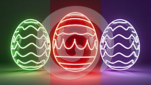 Vivid neon Easter eggs glow warmly in colorful illumination