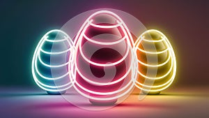 Vivid neon Easter eggs glow warmly in colorful illumination