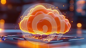 Vivid Orange Cloud Computing Concept Digital Illustration