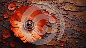 Vivid Orange Flower: Eroded Surfaces And Surrealistic Elements