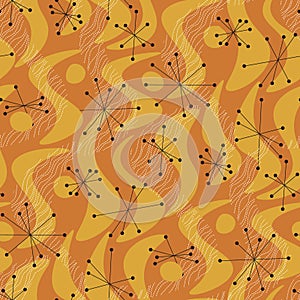 Vivid orange liquid geometric atomic style seamless pattern