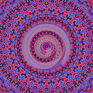 Vivid pink and blue psychedelic funky mandala art