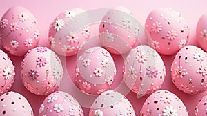 Vivid pink Easter eggs decorated with flowers ai generated background image