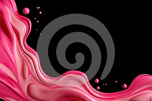 Vivid pink liquid flows on a black background, perfect for energetic and youthful design themes, cosmetic advertising