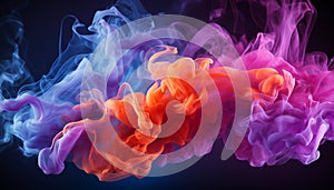 Vivid plumes of orange, blue, purple, and red smoke intertwine, creating a captivating dance of colors against a dark backdrop