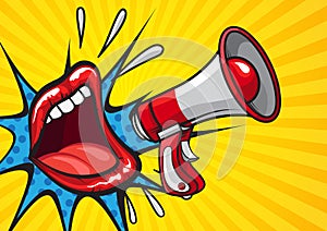 Vivid pop art design of lips and megaphone