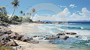 Vivid Realism: Majestic Beach Scene With Sweeping Seascapes