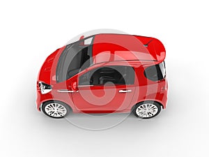 Vivid Red Compact Car - Top View