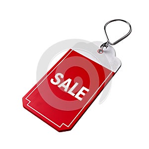A vivid red label featuring a white counterpart boldly proclaims SALE photo