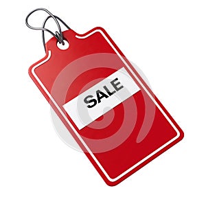 A vivid red label featuring a white counterpart boldly proclaims SALE photo
