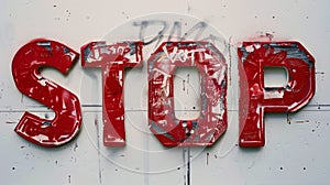 Vivid Red Stop Graffiti on Urban Wall