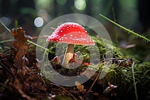Vivid Red toadstool mushroom danger. Generate Ai