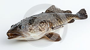 vivid representation of a sablefish showcasing its unique features like coloration and texture on a clean white backdrop photo