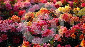 Vivid rhododendrons in a vibrant field bursting with life, a stunning display of nature s beauty