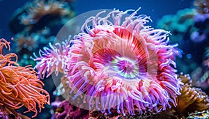 Vivid sea anemone enhancing the beauty of a diverse and vibrant coral reef ecosystem