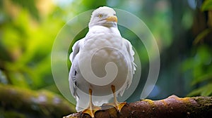 Vivid Seagull Perched On Branch - Naturalistic Portraiture Art