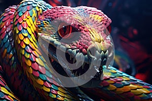 Vivid Shiny colorful snake in floral nature. Generate ai